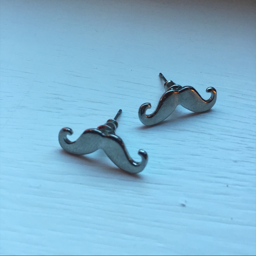 Silver Mustache Stud Earrings “Movember”